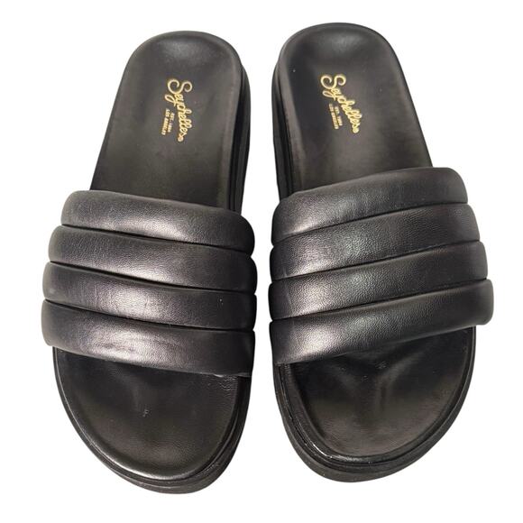 Seychelles Womens Sz 10 Vibe Check Leather Slip On Black Platform Puffer Sandals - Picture 3 of 10